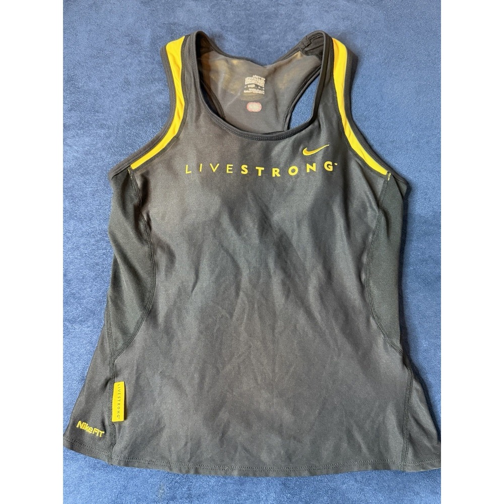 Nike Livestrong Athletic Tank Top Womens M Black Yellow Racerback Activewear